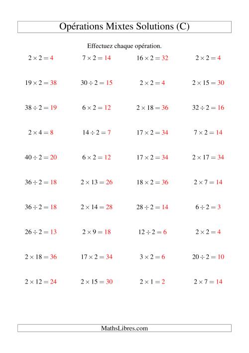 Multiplication et division -- Règles de 2 (variation 1 à 20) (C) page 2