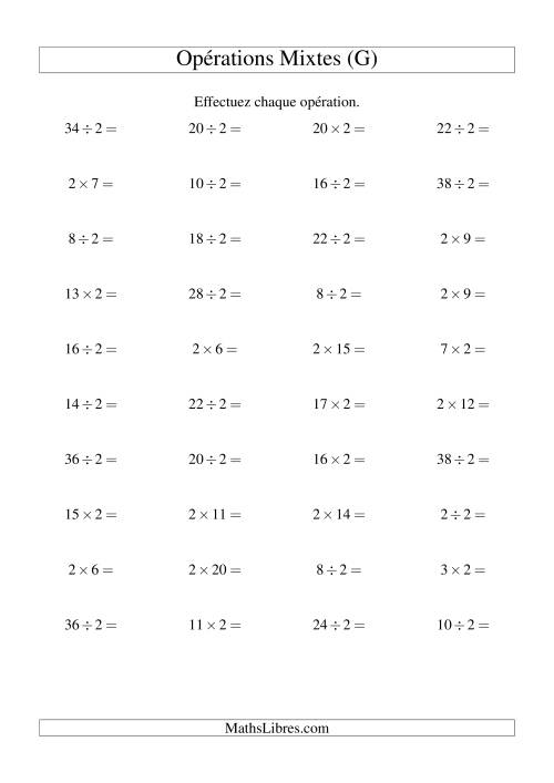Multiplication et division -- Règles de 2 (variation 1 à 20) (G)