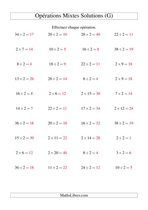 Multiplication et division -- Règles de 2 (variation 1 à 20) (G) page 2