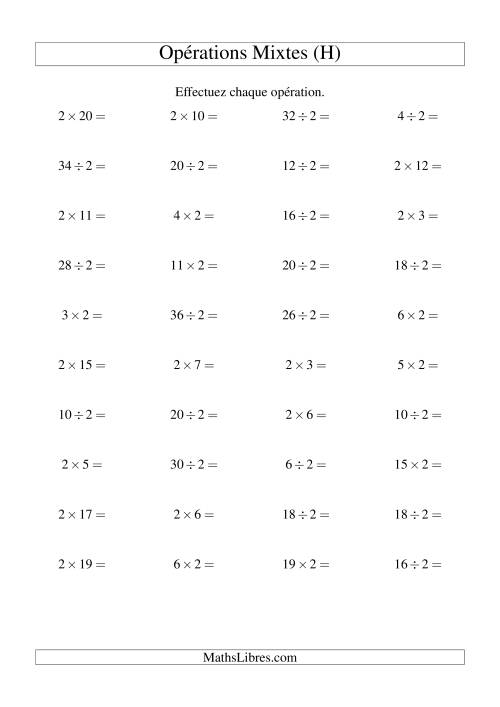 Multiplication et division -- Règles de 2 (variation 1 à 20) (H)