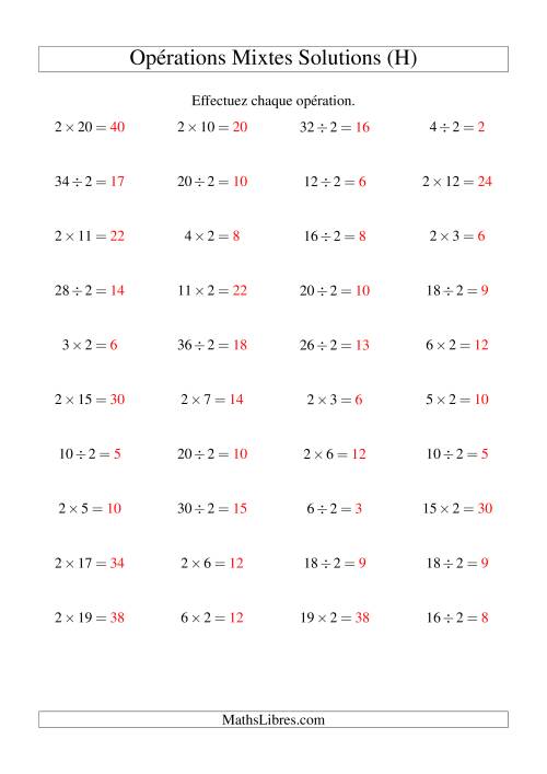 Multiplication et division -- Règles de 2 (variation 1 à 20) (H) page 2