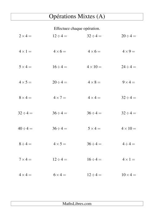 Multiplication et division -- Règles de 4 (variation 1 à 10) (A)