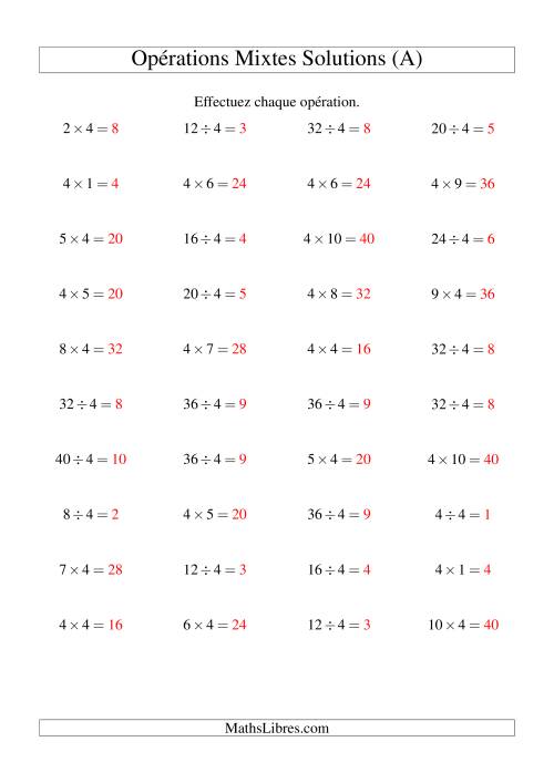 Multiplication et division -- Règles de 4 (variation 1 à 10) (A) page 2