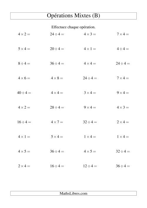 Multiplication et division -- Règles de 4 (variation 1 à 10) (B)