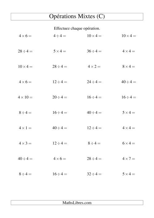Multiplication et division -- Règles de 4 (variation 1 à 10) (C)