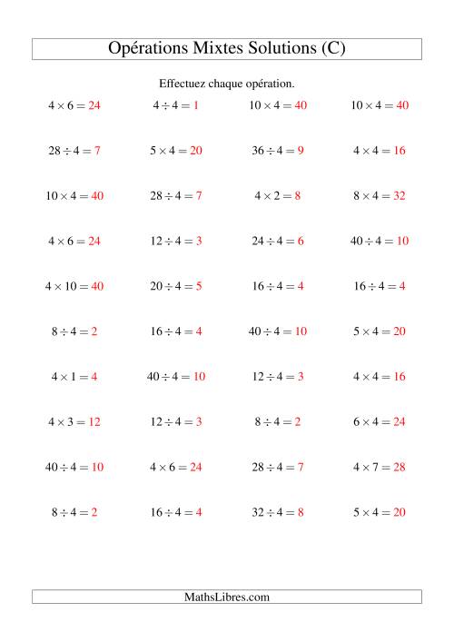 Multiplication et division -- Règles de 4 (variation 1 à 10) (C) page 2