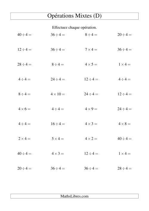 Multiplication et division -- Règles de 4 (variation 1 à 10) (D)