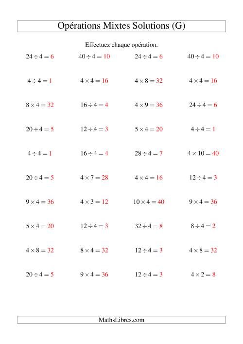Multiplication et division -- Règles de 4 (variation 1 à 10) (G) page 2