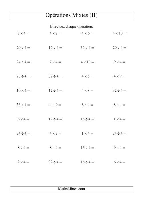 Multiplication et division -- Règles de 4 (variation 1 à 10) (H)