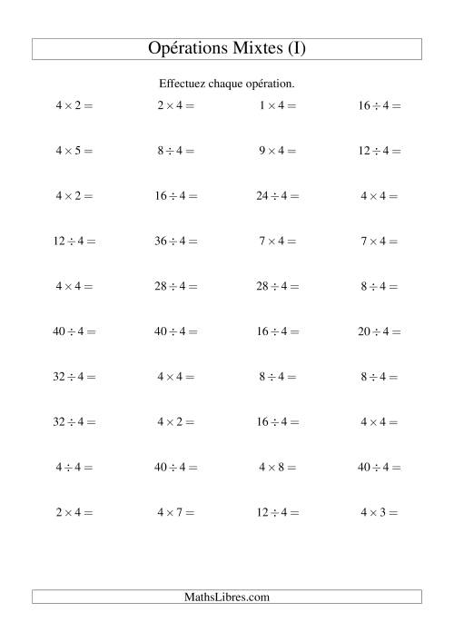 Multiplication et division -- Règles de 4 (variation 1 à 10) (I)