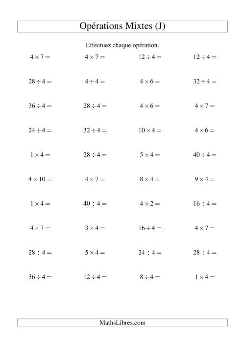 Multiplication et division -- Règles de 4 (variation 1 à 10) (J)