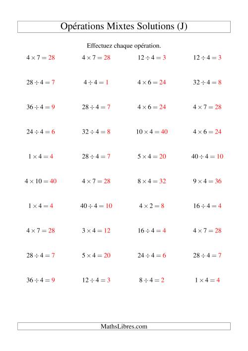 Multiplication et division -- Règles de 4 (variation 1 à 10) (J) page 2