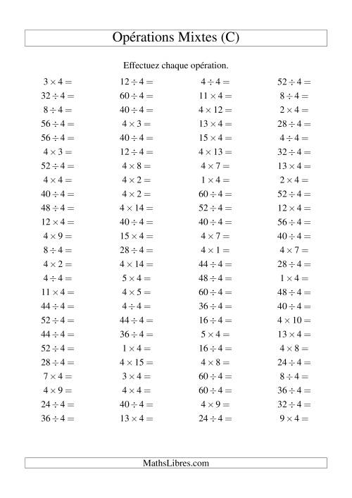 Multiplication et division -- Règles de 4 (variation 1 à 15) (C)