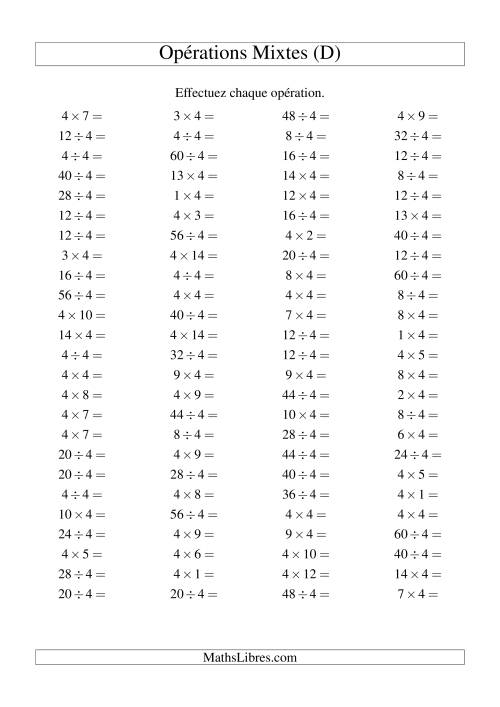 Multiplication et division -- Règles de 4 (variation 1 à 15) (D)