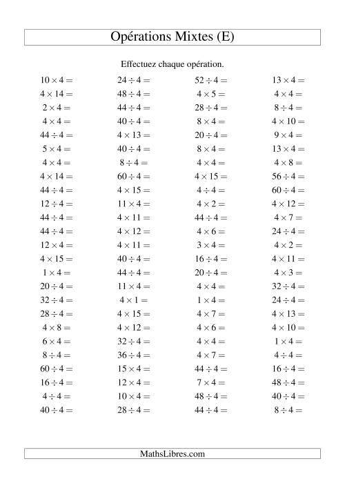 Multiplication et division -- Règles de 4 (variation 1 à 15) (E)