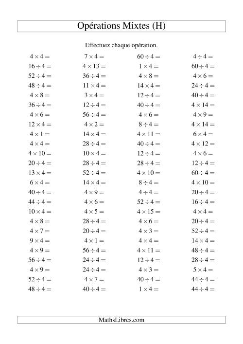 Multiplication et division -- Règles de 4 (variation 1 à 15) (H)