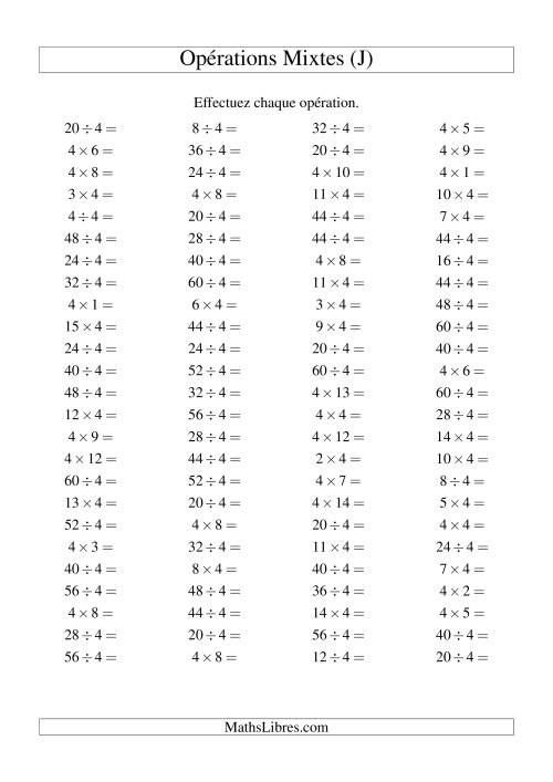 Multiplication et division -- Règles de 4 (variation 1 à 15) (J)