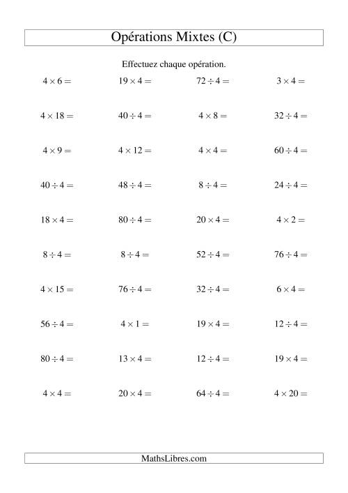 Multiplication et division -- Règles de 4 (variation 1 à 20) (C)