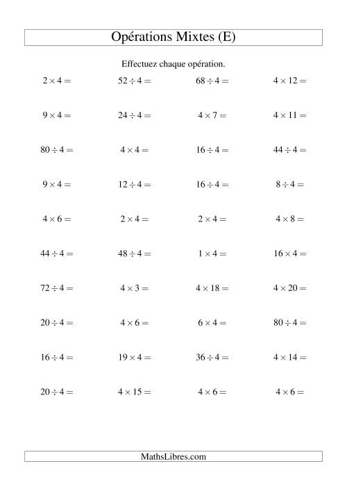 Multiplication et division -- Règles de 4 (variation 1 à 20) (E)