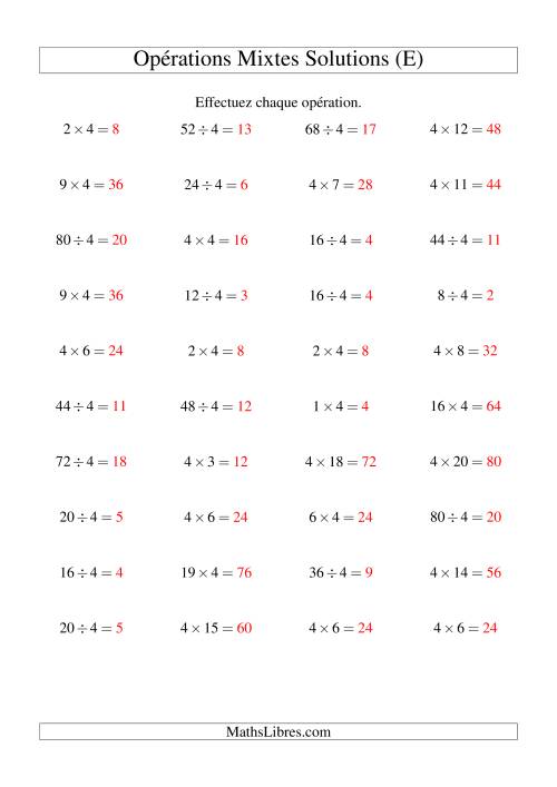 Multiplication et division -- Règles de 4 (variation 1 à 20) (E) page 2