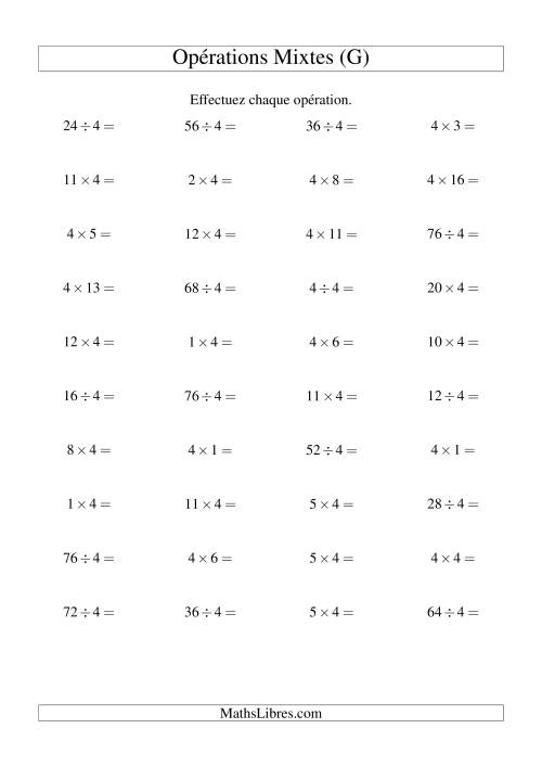 Multiplication et division -- Règles de 4 (variation 1 à 20) (G)
