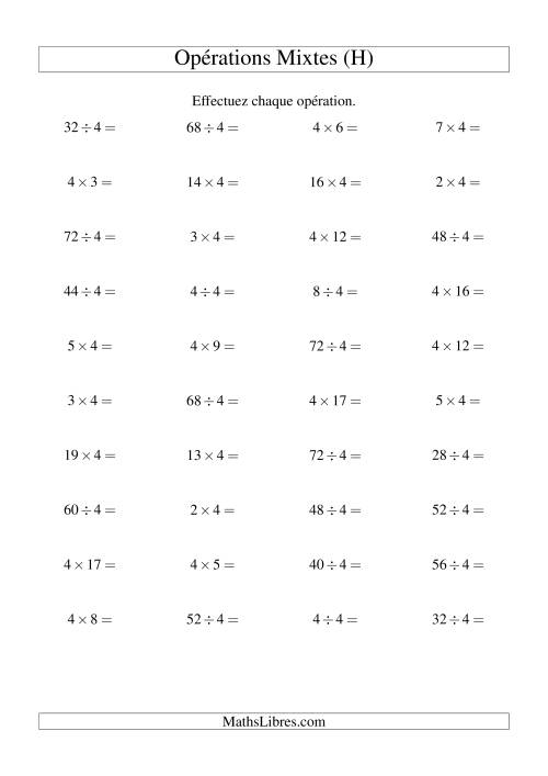 Multiplication et division -- Règles de 4 (variation 1 à 20) (H)
