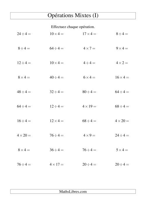 Multiplication et division -- Règles de 4 (variation 1 à 20) (I)