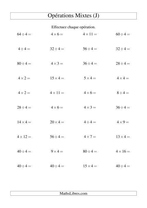 Multiplication et division -- Règles de 4 (variation 1 à 20) (J)