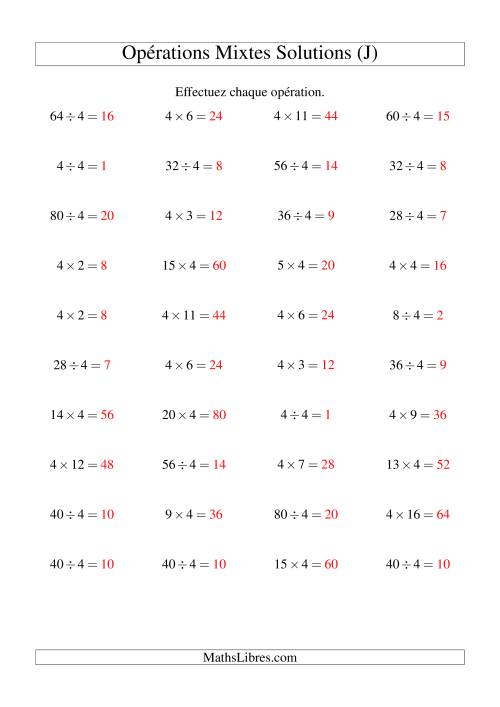 Multiplication et division -- Règles de 4 (variation 1 à 20) (J) page 2