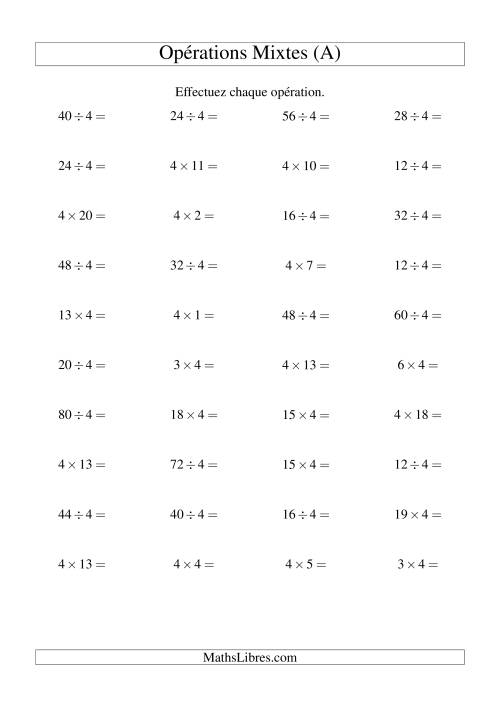 Multiplication et division -- Règles de 4 (variation 1 à 20) (Tout)