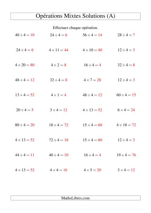 Multiplication et division -- Règles de 4 (variation 1 à 20) (Tout) page 2