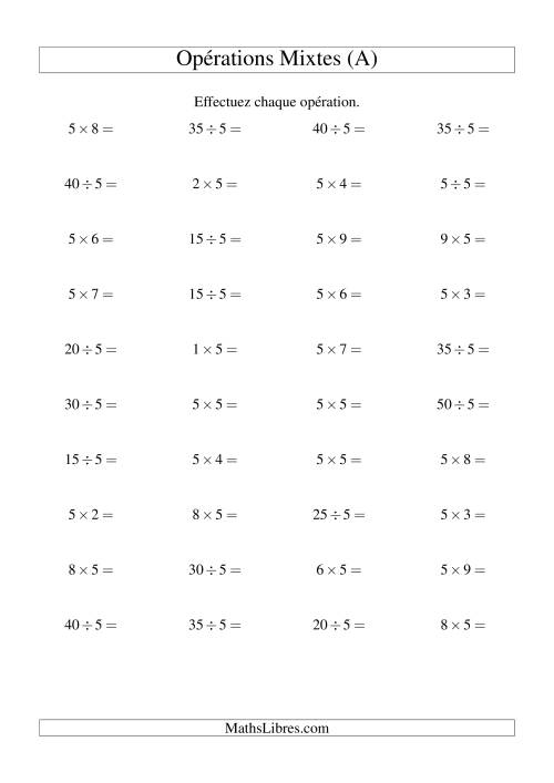 Multiplication et division -- Règles de 5 (variation 1 à 10) (A)