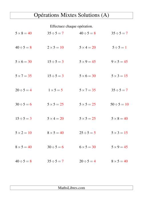 Multiplication et division -- Règles de 5 (variation 1 à 10) (A) page 2