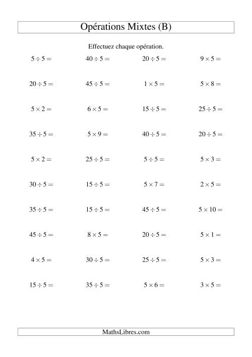 Multiplication et division -- Règles de 5 (variation 1 à 10) (B)