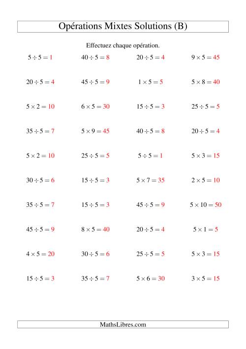 Multiplication et division -- Règles de 5 (variation 1 à 10) (B) page 2