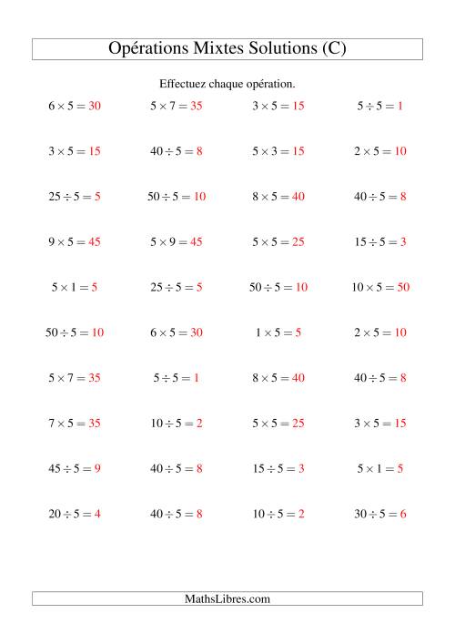 Multiplication et division -- Règles de 5 (variation 1 à 10) (C) page 2