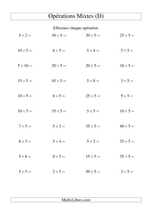 Multiplication et division -- Règles de 5 (variation 1 à 10) (D)