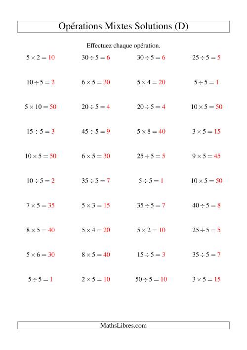 Multiplication et division -- Règles de 5 (variation 1 à 10) (D) page 2