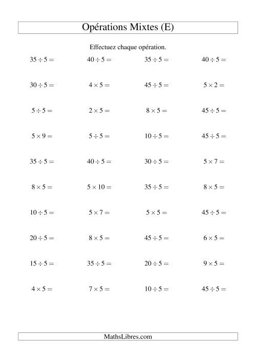 Multiplication et division -- Règles de 5 (variation 1 à 10) (E)