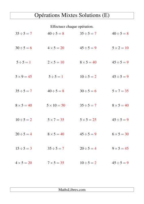 Multiplication et division -- Règles de 5 (variation 1 à 10) (E) page 2