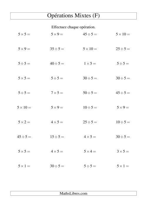 Multiplication et division -- Règles de 5 (variation 1 à 10) (F)