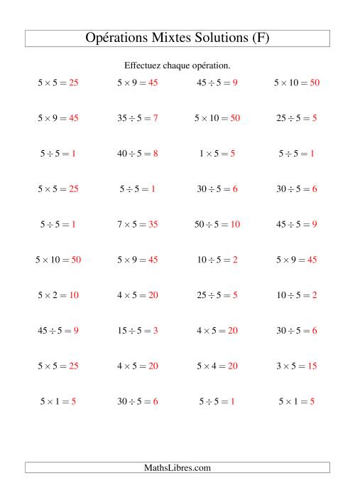 Multiplication et division -- Règles de 5 (variation 1 à 10) (F) page 2