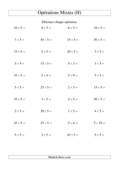 Multiplication et division -- Règles de 5 (variation 1 à 10) (H)