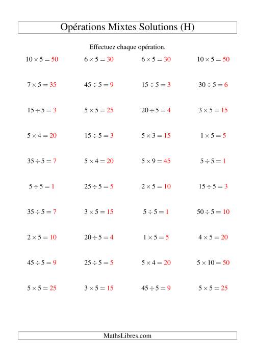 Multiplication et division -- Règles de 5 (variation 1 à 10) (H) page 2