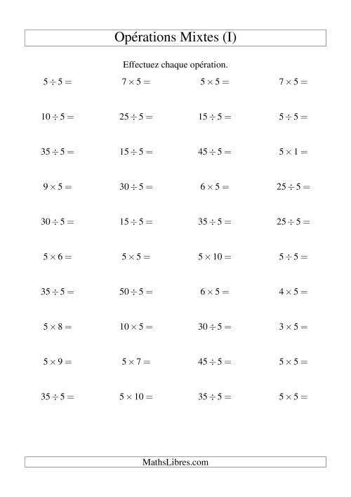 Multiplication et division -- Règles de 5 (variation 1 à 10) (I)