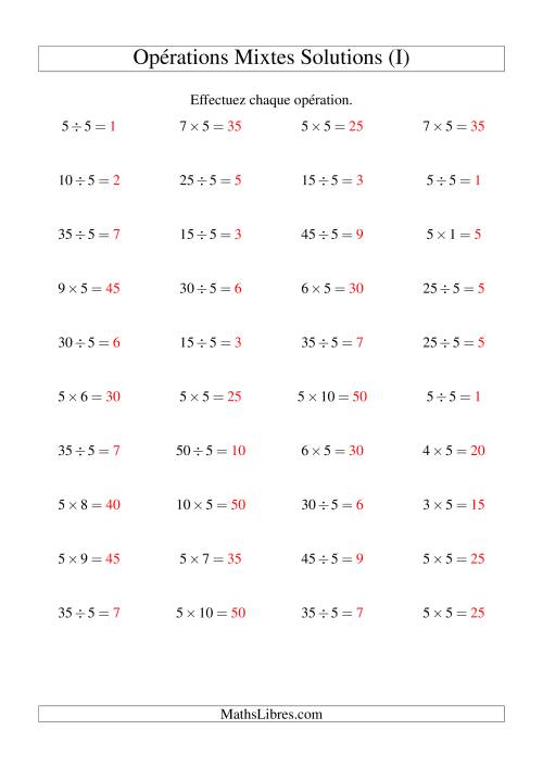 Multiplication et division -- Règles de 5 (variation 1 à 10) (I) page 2