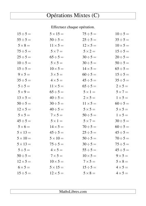Multiplication et division -- Règles de 5 (variation 1 à 15) (C)