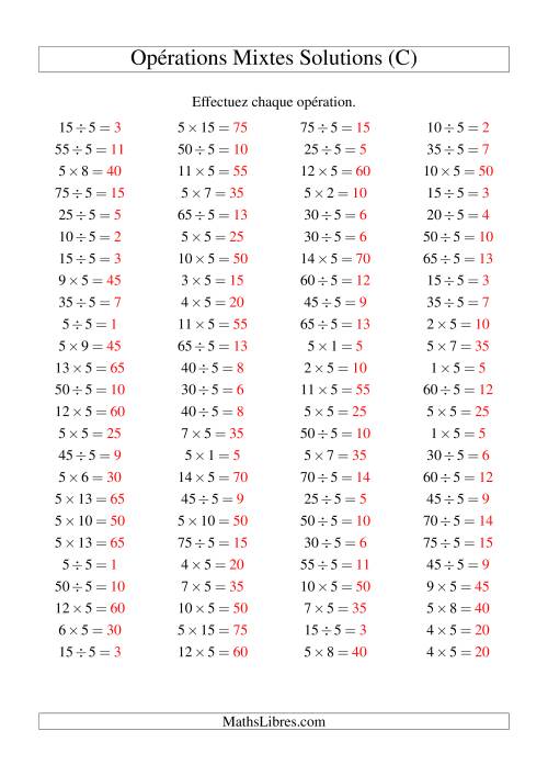Multiplication et division -- Règles de 5 (variation 1 à 15) (C) page 2