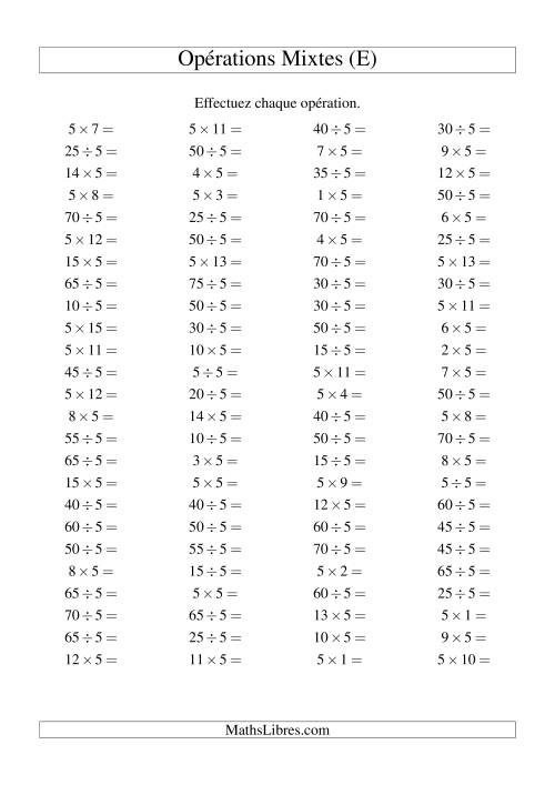 Multiplication et division -- Règles de 5 (variation 1 à 15) (E)