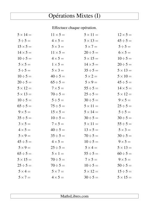 Multiplication et division -- Règles de 5 (variation 1 à 15) (I)